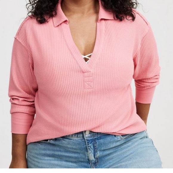 torrid Tops - Torrid Waffle Knit Collared Top